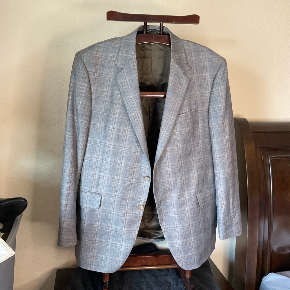 Coppley Men’s 48R Gray Plaid Blazer – Reda 1865 Super 130’s Wool Sport Coat